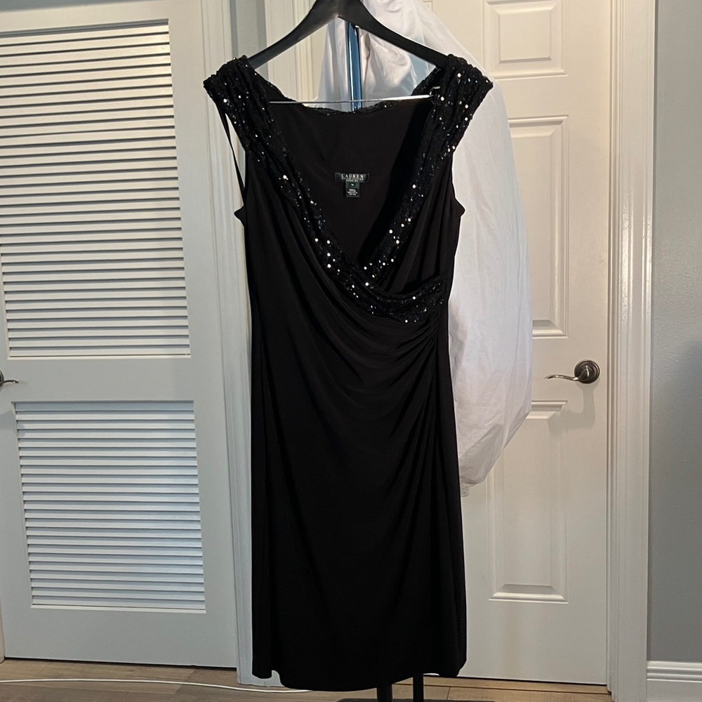 Lauren Ralph Lauren Black Sequin-Trim Midi Dress, 14